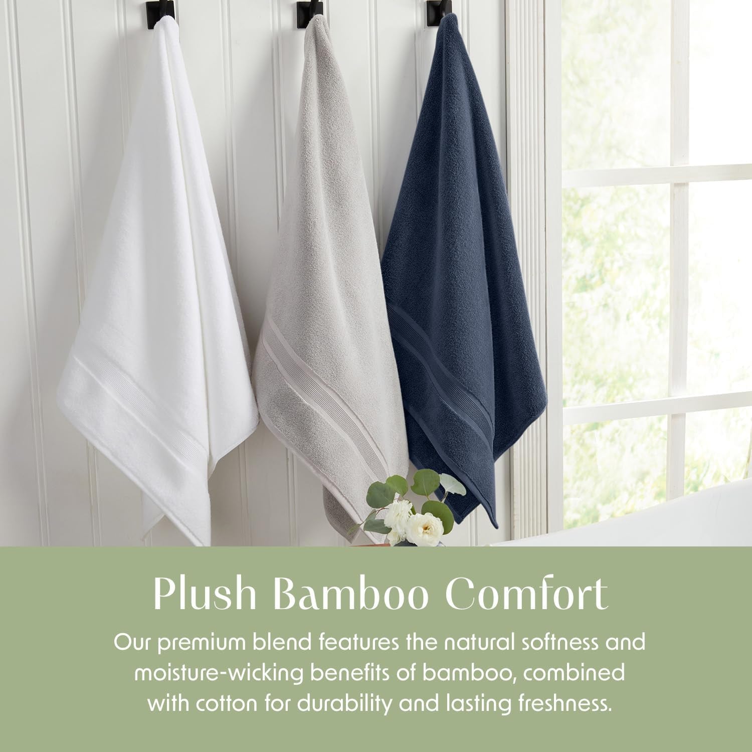 Luxury Viscose from Bamboo Bath Towel Set of 4 | 35% Viscose from Bamboo - 65% Cotton | Absorbent Quick-Dry Towels for Bathroom | Oeko-Tex Standard 100 Cotton | French Blue