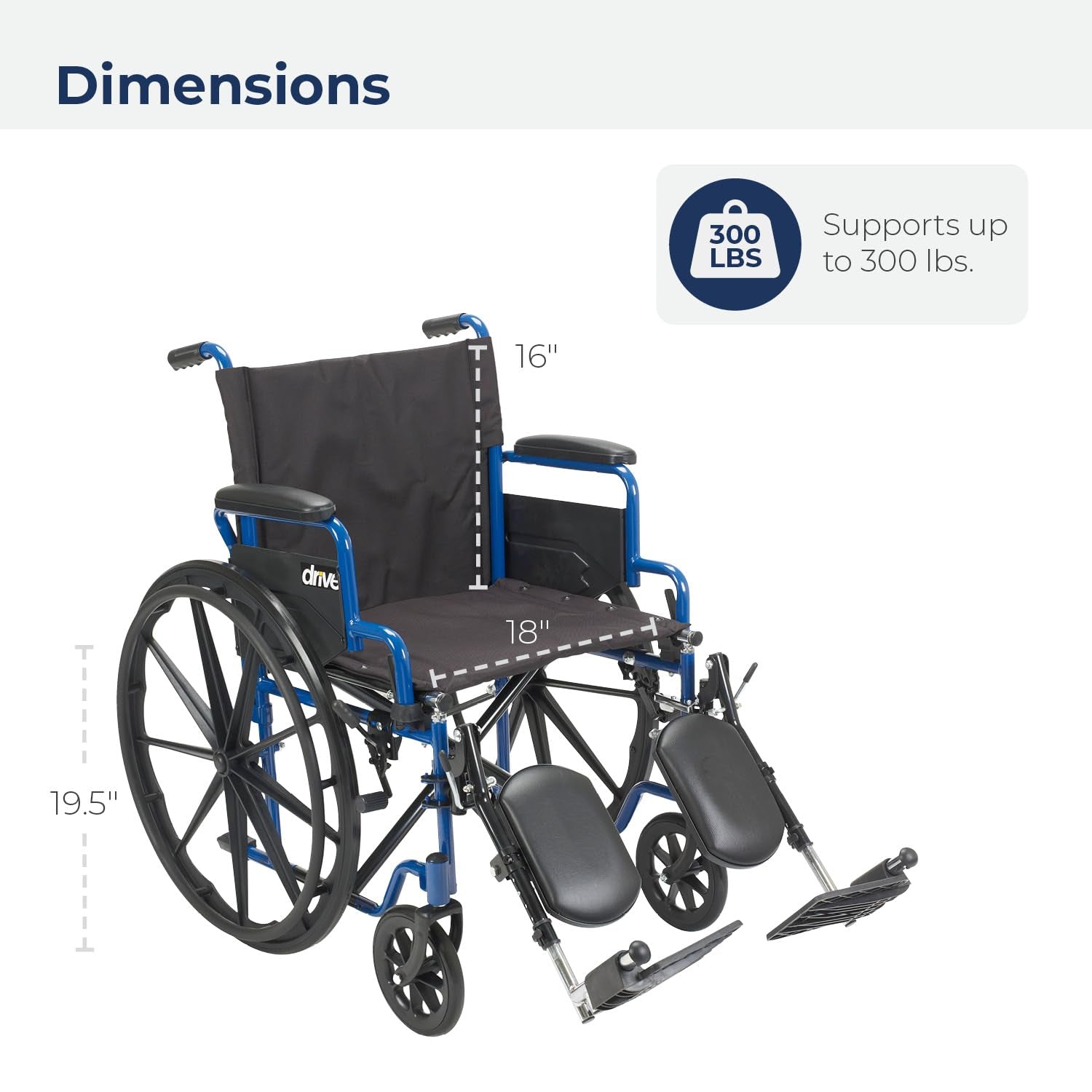 Blue Streak Lightweight Foldable Wheelchair for Adults, Seniors, and Disabled - Swing-Away Elevating Leg Rests and Flip-Back Padded Arms - Black/Blue