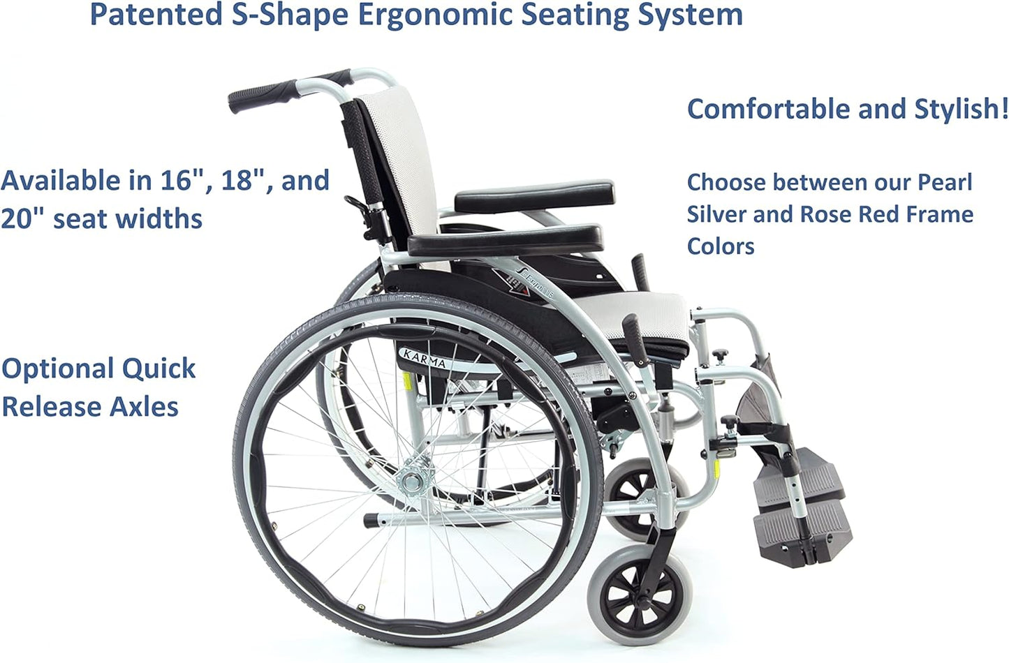 Karman K-115 25 Lbs Ultra Light Ergonomic Wheelchair with Removable Footrest Silver Color