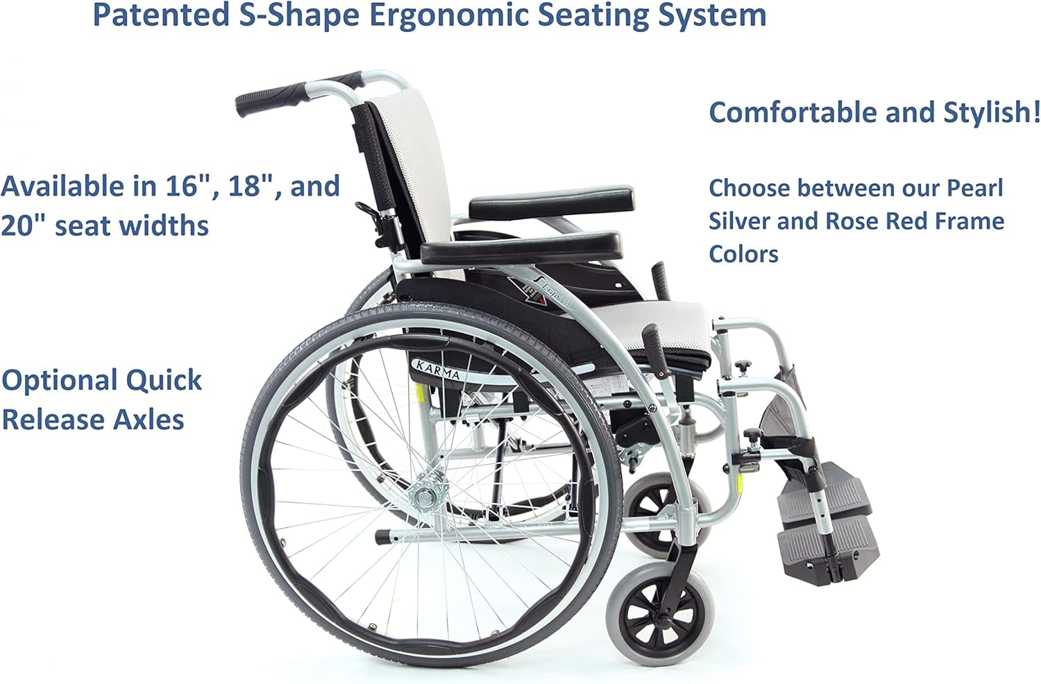 Karman K-115 25 Lbs Ultra Light Ergonomic Wheelchair with Removable Footrest Silver Color