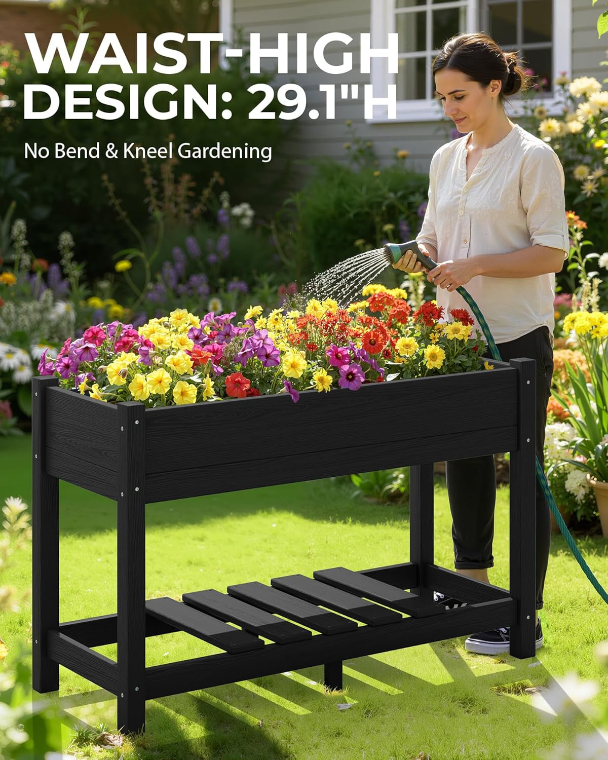 Raised Garden Bed, HDPE Raised Bed for Gardening All Weather Use- Black
