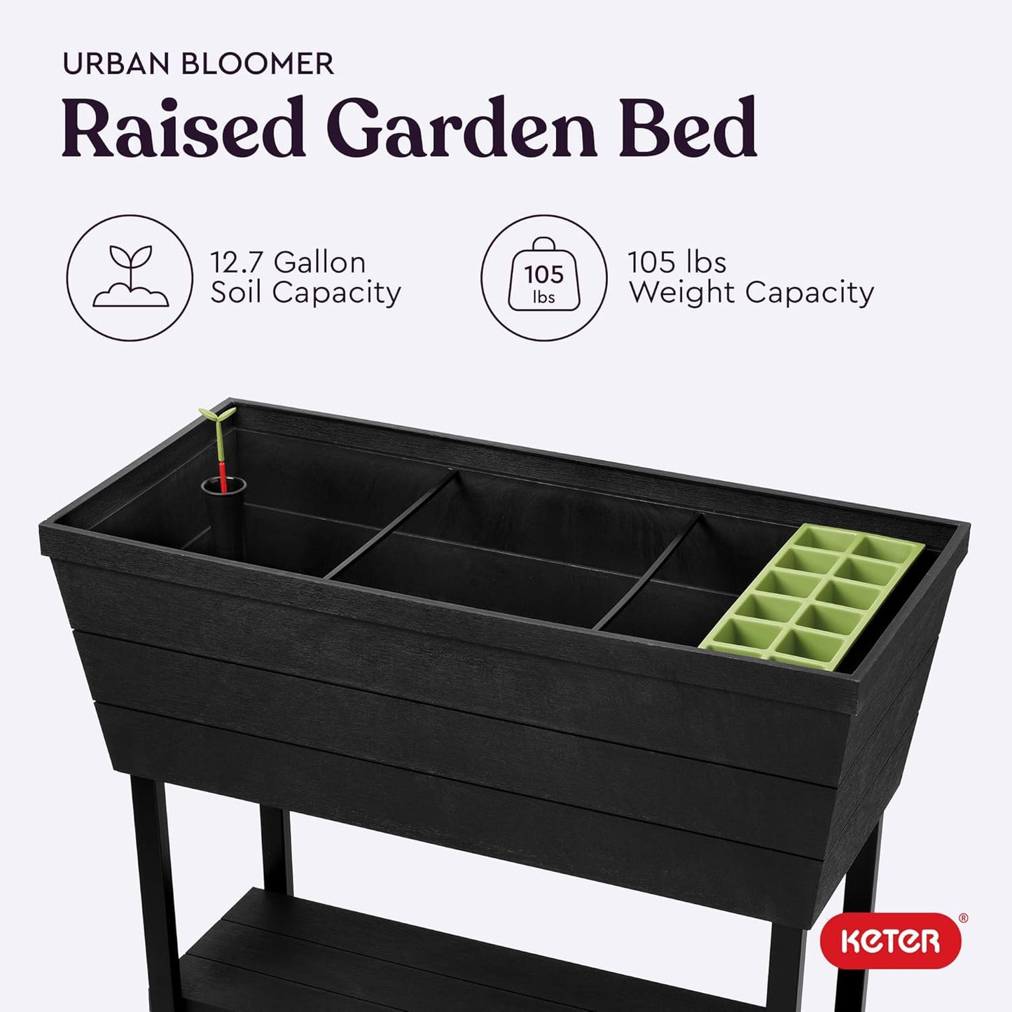 Urban Bloomer 12.7 Gallon Raised Garden Bed and Outdoor Herb Garden Planter with Self Watering Gauge and Drainage Plug, Dark Grey