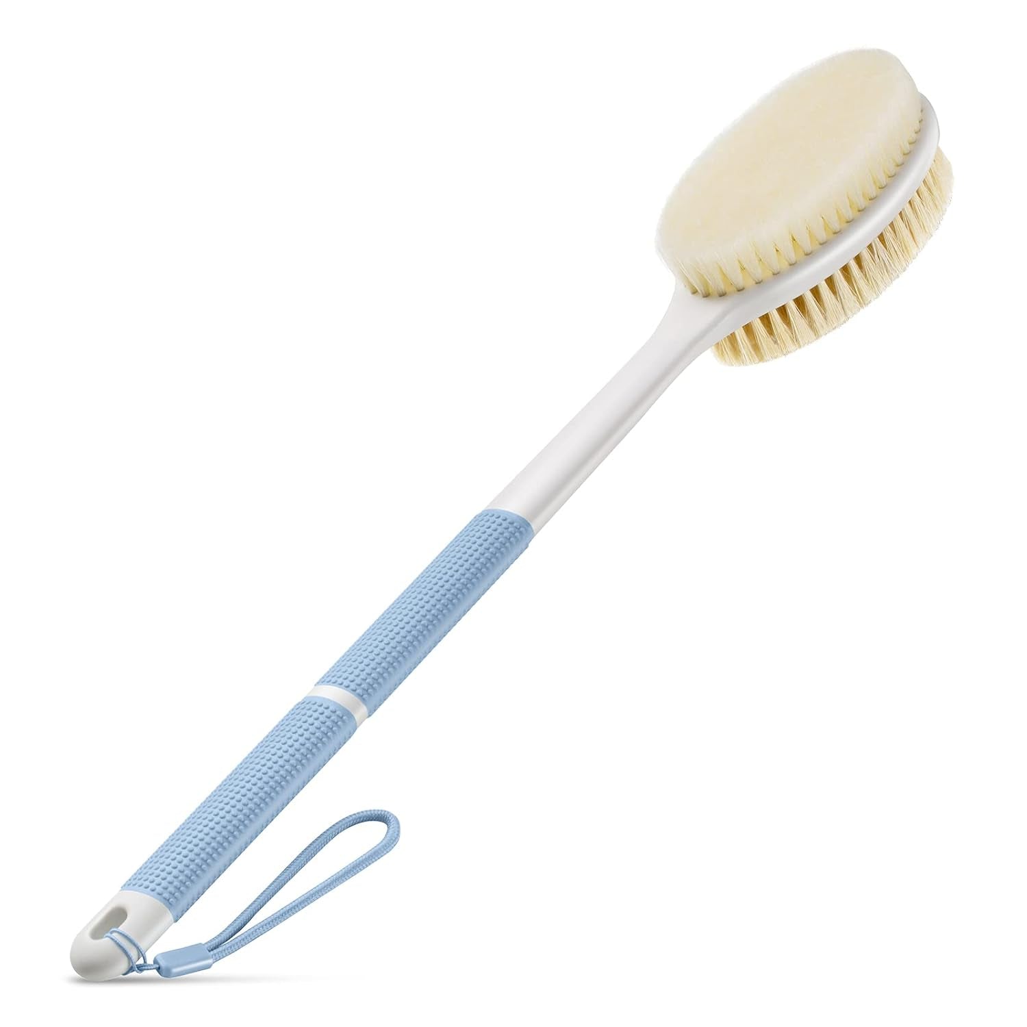 Back Scrubber anti Slip for Shower, Shower Brush Long Handle with Stiff and Soft Bristles, Body Exfoliator for Bath or Dry Brush(Blue)