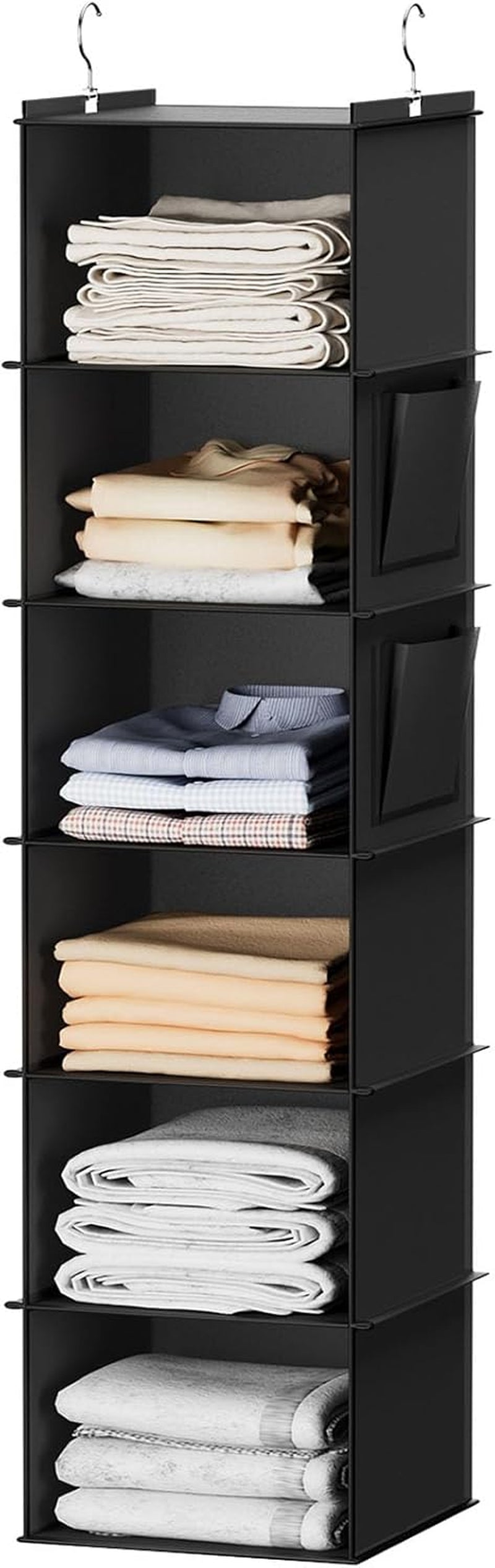 Hanging Closet Organizers and Storage, 6-Shelf Hanging Closet Shelves, Black