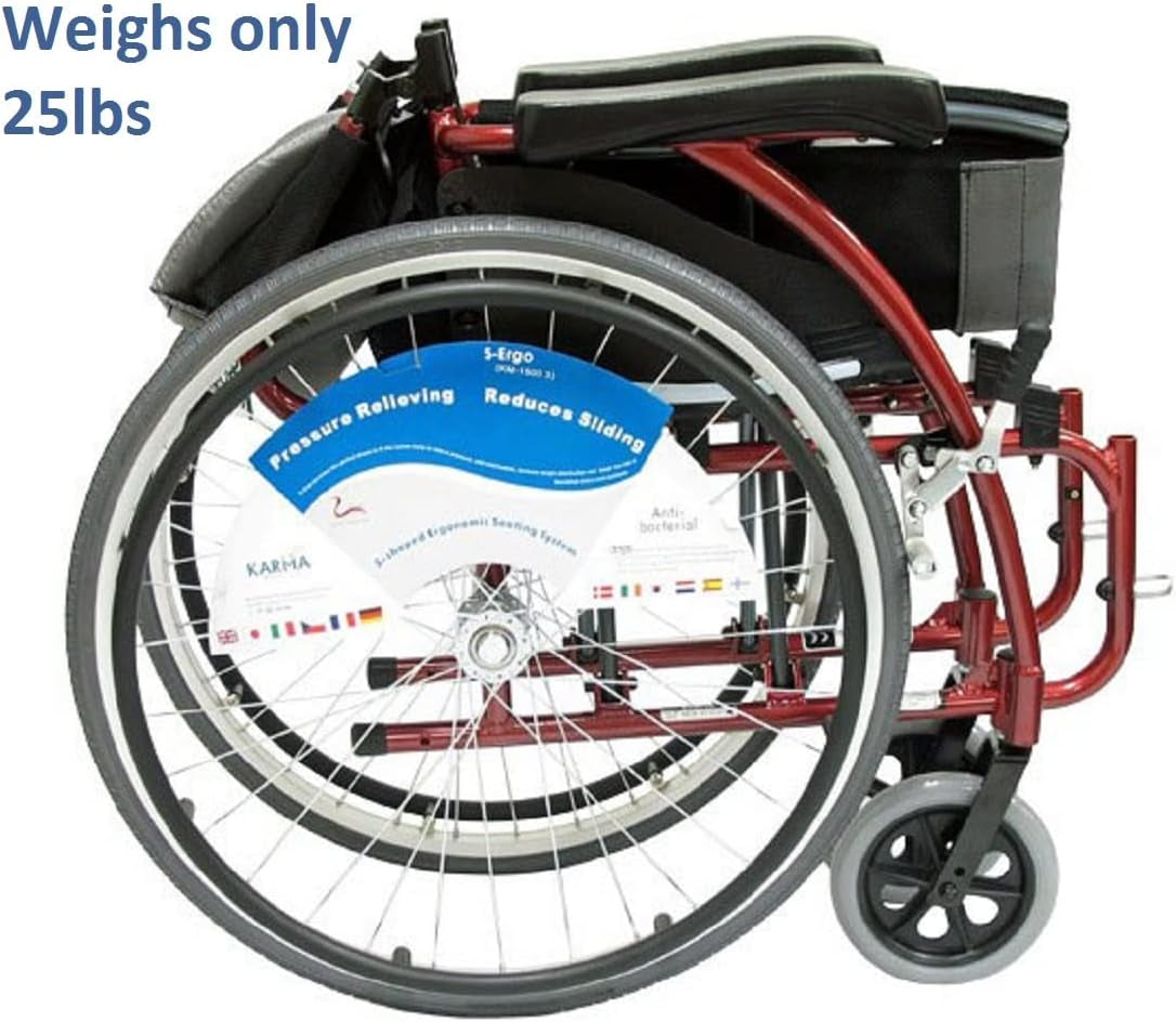 Karman S-115 25 Lbs Ultra Light Ergonomic Wheelchair with Removable Footrest Red Color
