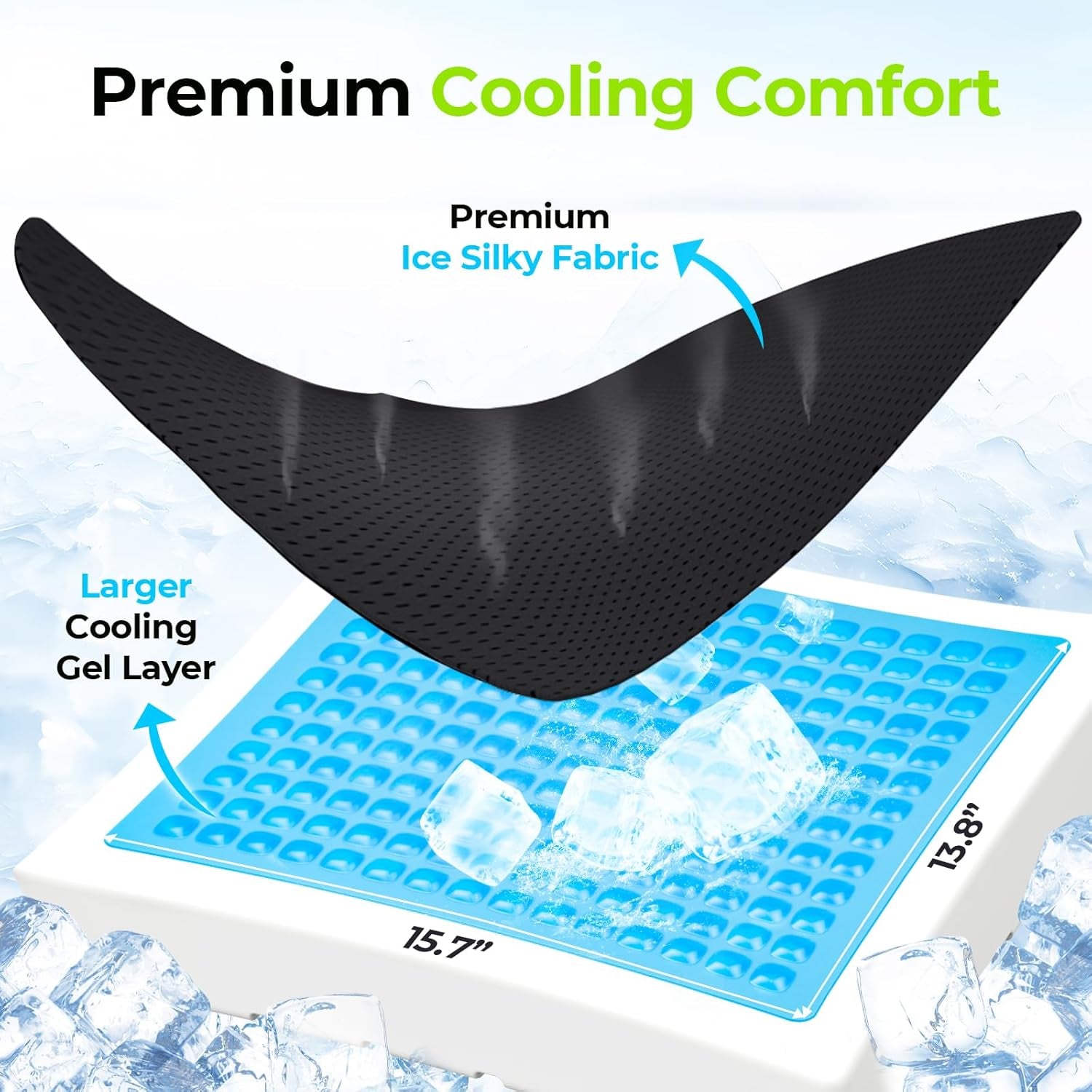 Cooling Gel Wheelchair Seat Cushion for Sciatica, Back, Pressure Sore and Ulcer Pain Relief, Breathable Memory Foam Chair Cushion with Waterproof Silk Fabric, Removable Strap, Anti-Slip Cover