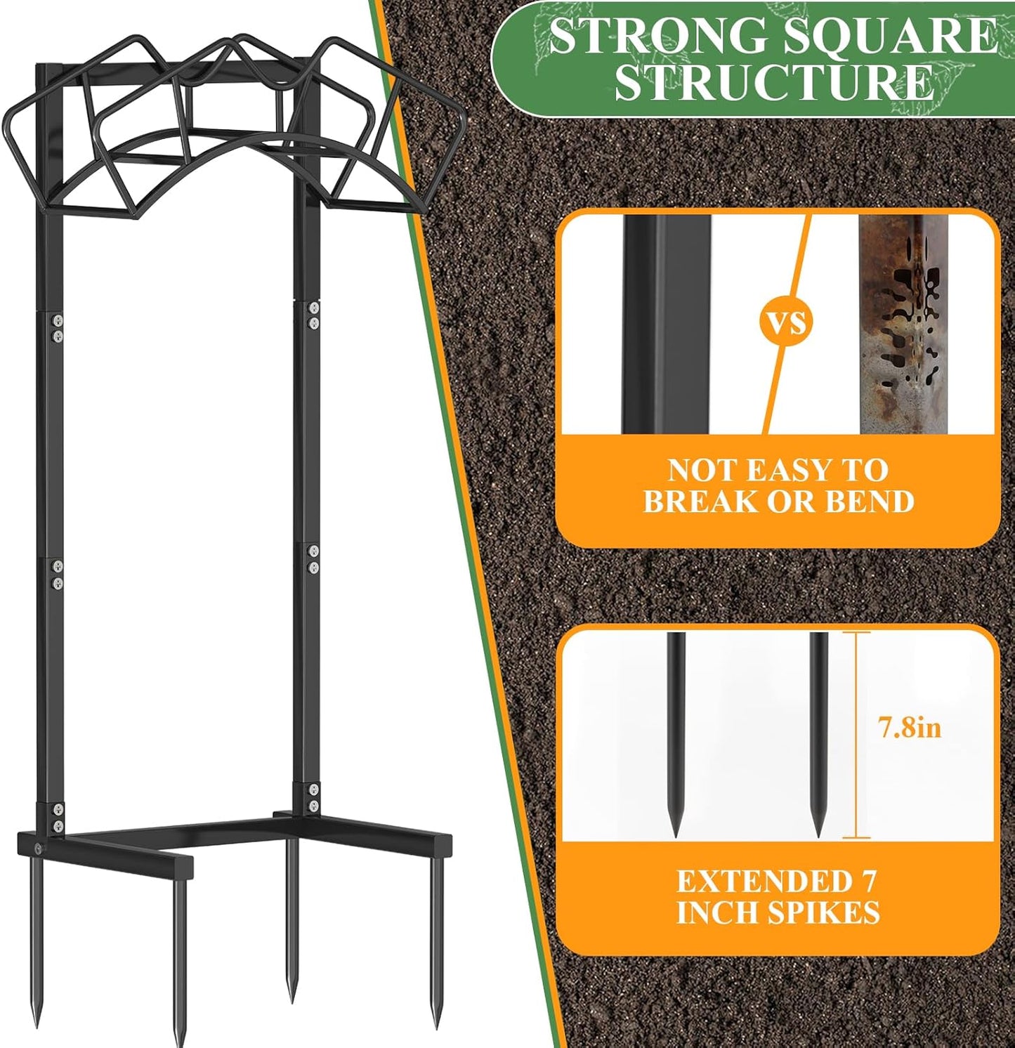 Super Stable Garden Hose Holder, Detachable Water Hose Holders Stand Holds 160-Feet Freestanding Hose Storage Hanger Rack for outside Yard Lawn Farm (Black)