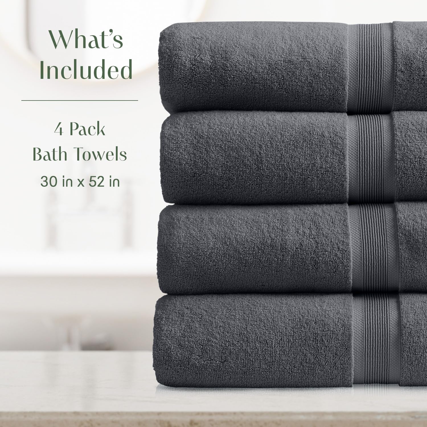 Luxury Viscose from Bamboo Bath Towel Set of 4 | 35% Viscose from Bamboo - 65% Cotton | Absorbent Quick-Dry Towels for Bathroom | Oeko-Tex Standard 100 Cotton | Iron Grey