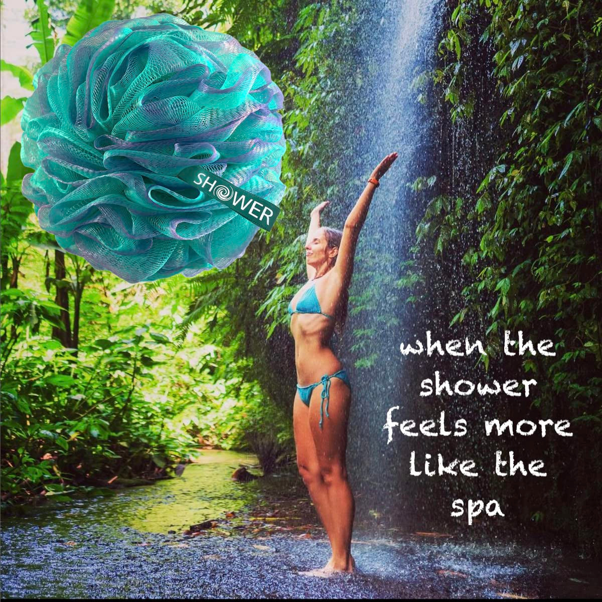 Loofah-Bath-Sponge XL Swirl-Mix-Color 4-Pack // Extra-Large 75G Mesh Luffa Loofa Loufa Puff Pouf Set/Exfoliating Body Scrubber for Women and Men - Exfoliate & Soothe Face & Body