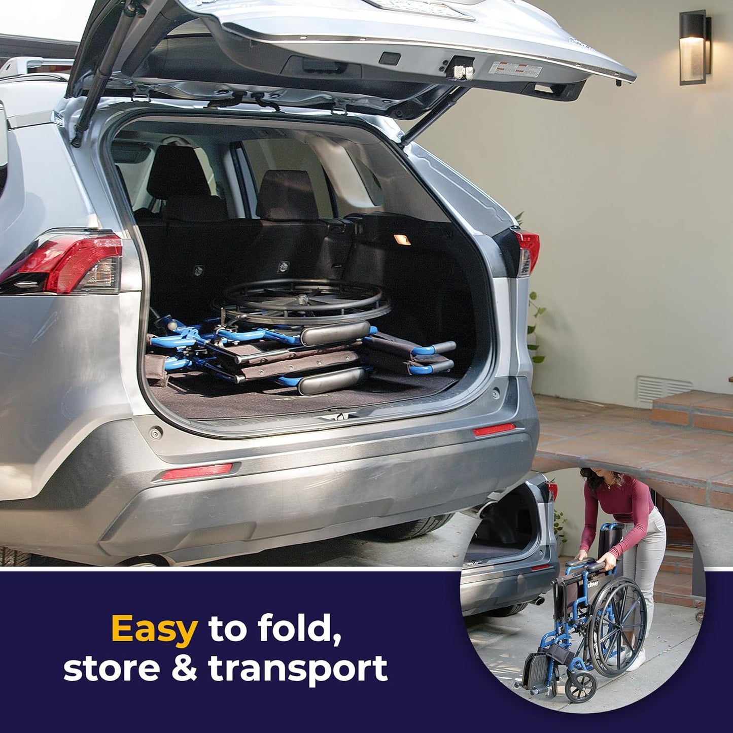 Blue Streak Lightweight Wheelchair with Swing-Away Footrests and Flip-Back Arms, Portable Folding Wheelchair for Adults and Seniors, 18 Inch Seat