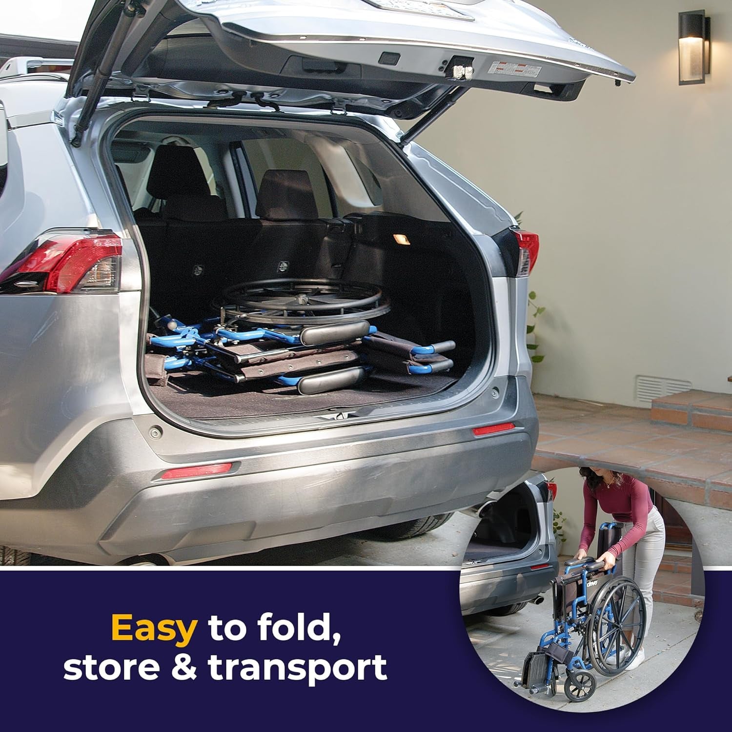 Blue Streak Lightweight Wheelchair with Swing-Away Footrests and Flip-Back Arms, Portable Folding Wheelchair for Adults and Seniors, 18 Inch Seat