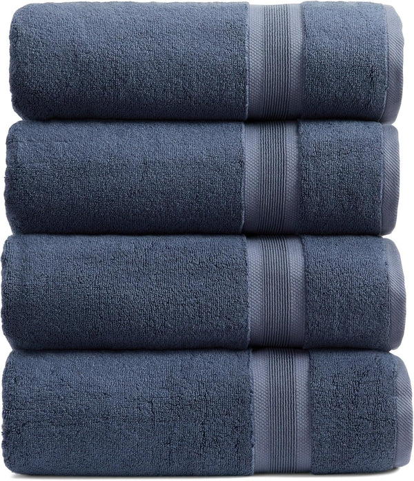Luxury Viscose from Bamboo Bath Towel Set of 4 | 35% Viscose from Bamboo - 65% Cotton | Absorbent Quick-Dry Towels for Bathroom | Oeko-Tex Standard 100 Cotton | French Blue