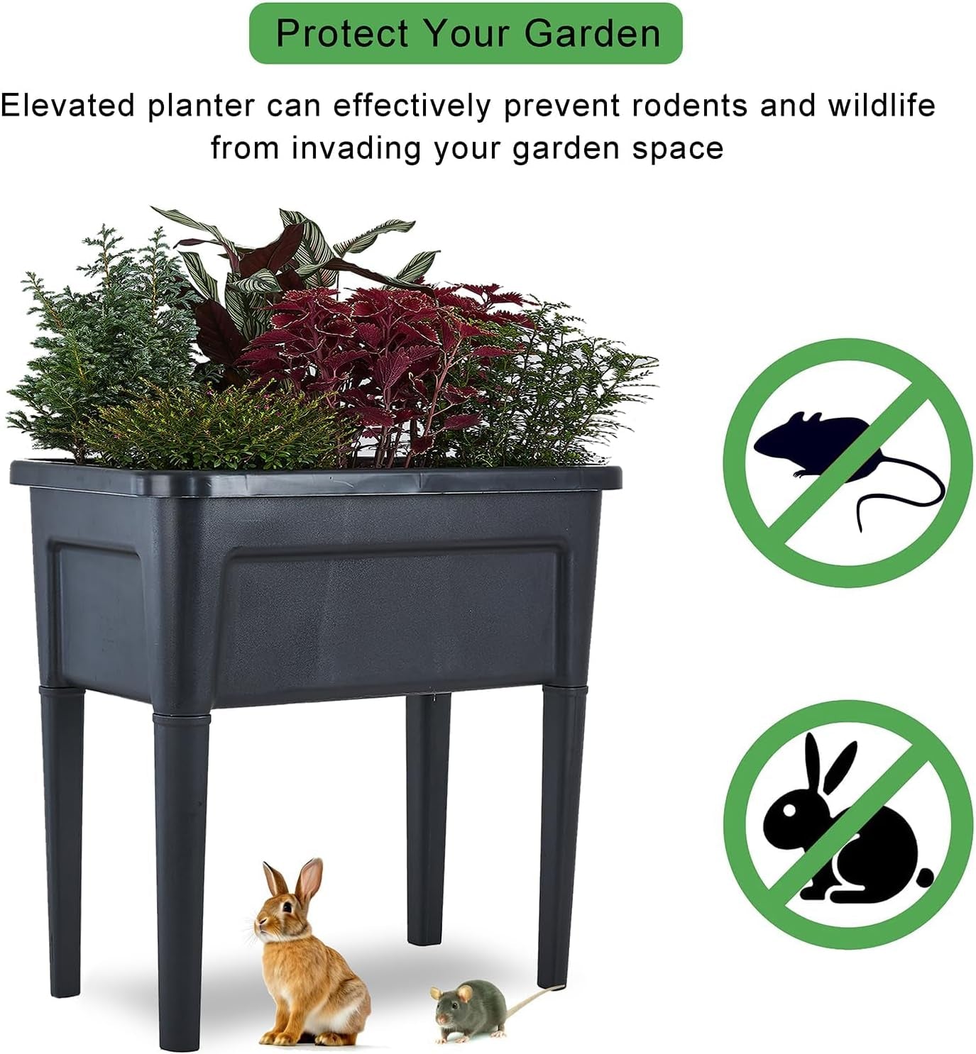 2 Pcs Plastic Raised Garden Beds with Legs，16 Gallon Outdoor Elevated Garden Planter Box，Perfect for Flowers, Vegetables, and Herbs