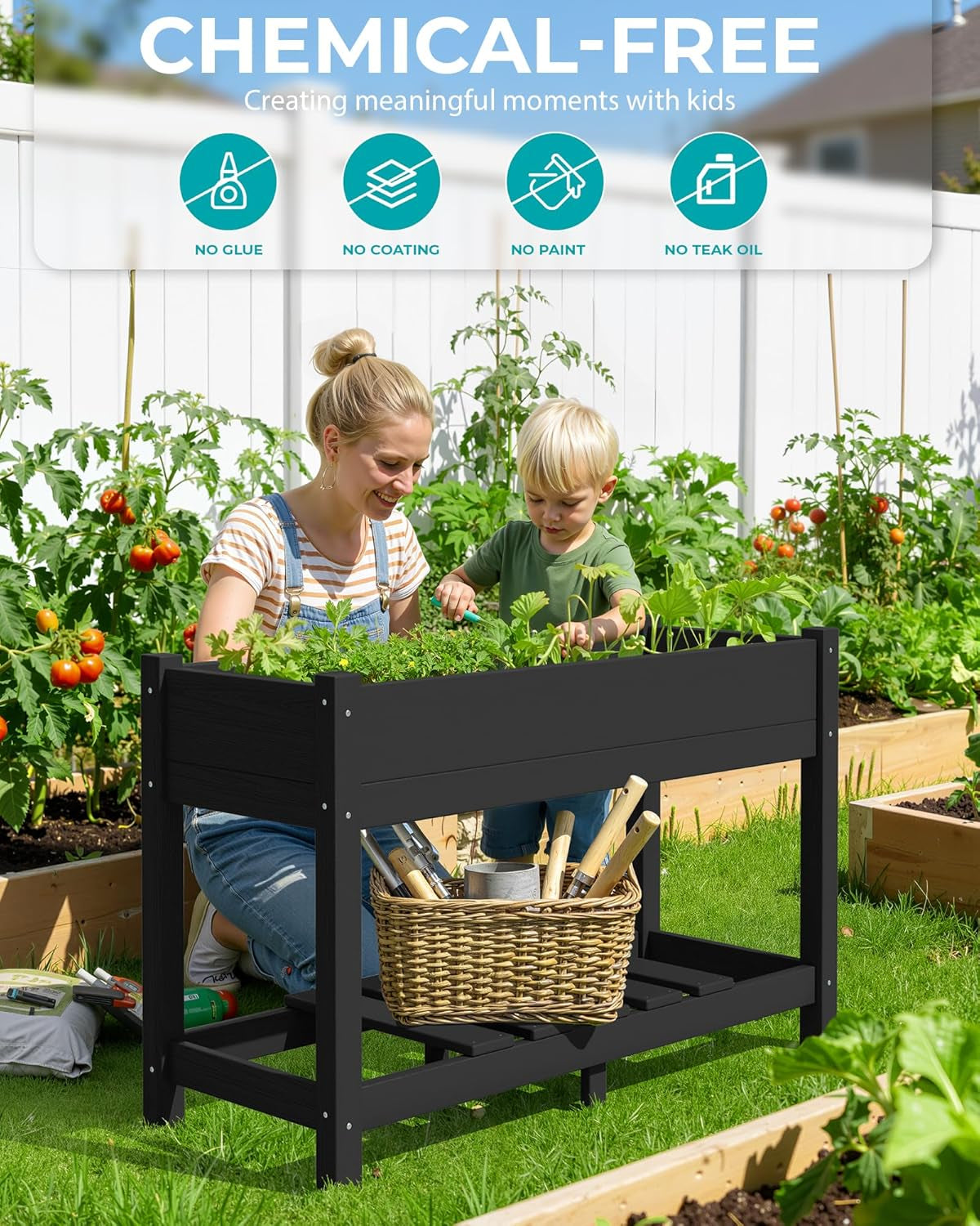 Raised Garden Bed, HDPE Raised Bed for Gardening All Weather Use- Black