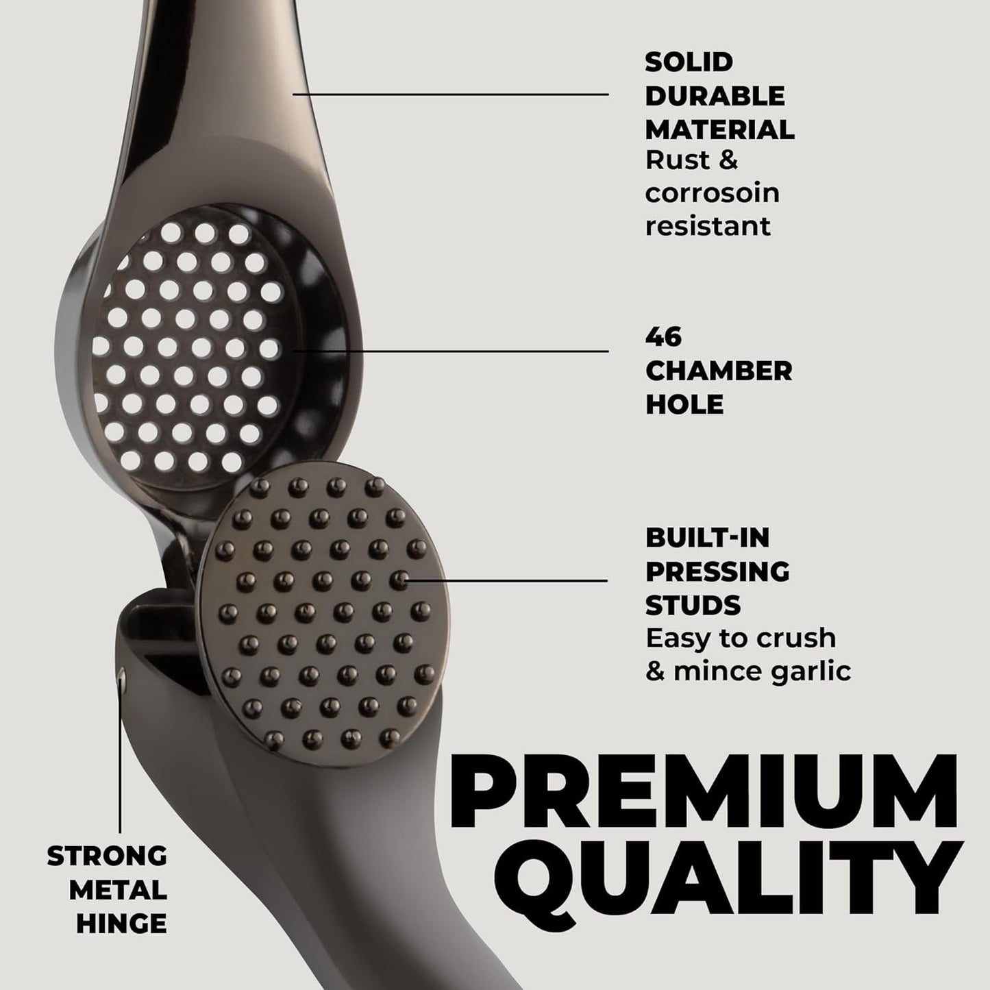 Large Premium Garlic Press Set – Rust Proof & Dishwasher Safe, Bigger Bowl Garlic Mincer Tool with Silicone Garlic Peeler & Brush, Easy Squeeze & Clean, Ergonomic Handle - Dark Gray