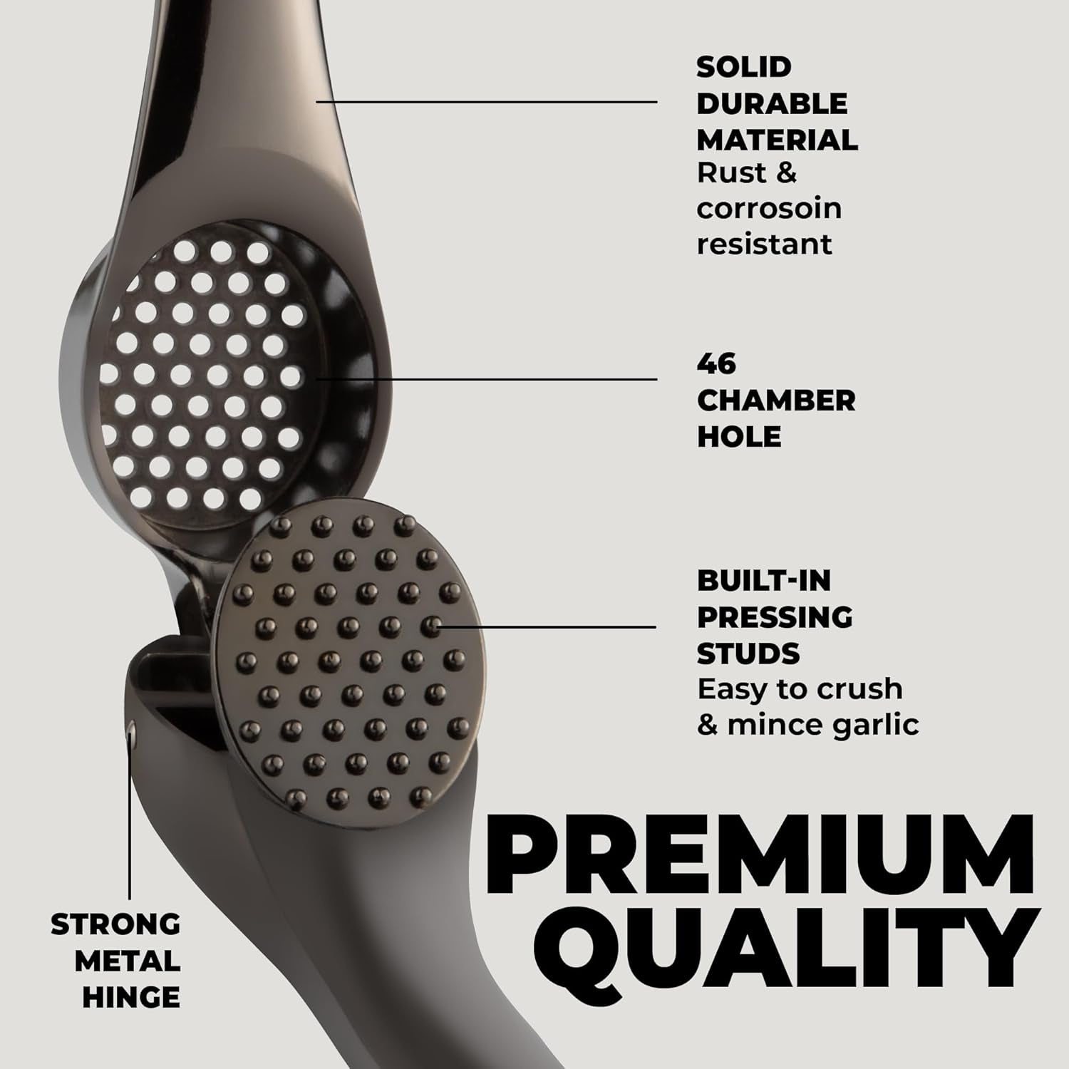 Large Premium Garlic Press Set – Rust Proof & Dishwasher Safe, Bigger Bowl Garlic Mincer Tool with Silicone Garlic Peeler & Brush, Easy Squeeze & Clean, Ergonomic Handle - Dark Gray