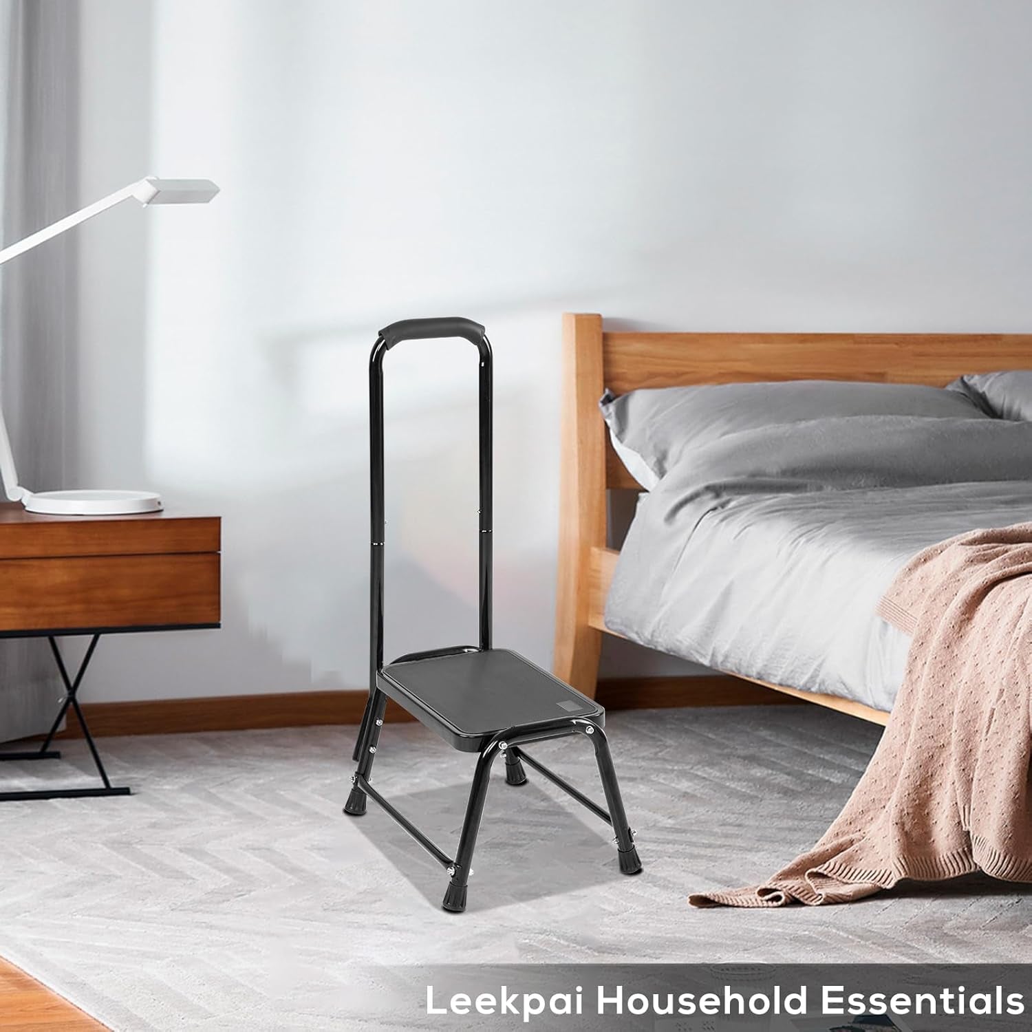 Step Stool with Handle for Adults，Seniors Heavy Duty Holds 350 Lbs.Stepping Stool for Elderly Adults, Attractive Black for Kitchen