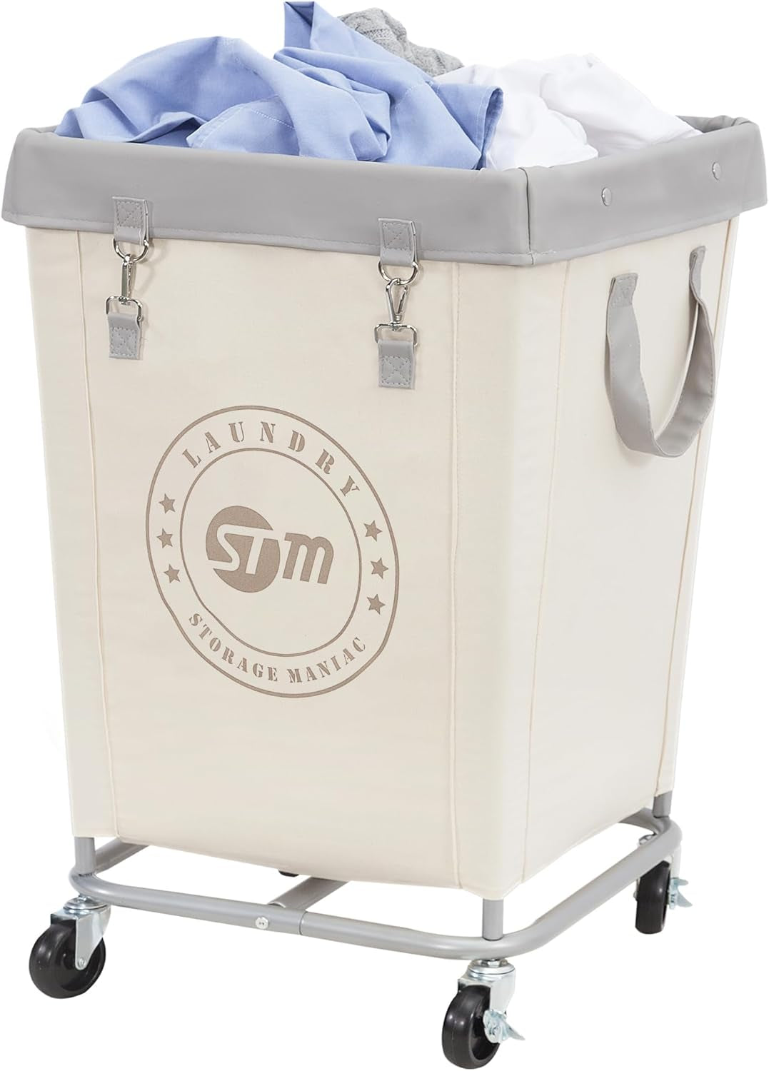 Commercial Laundry Hamper with Heavy Duty Steel Frame, 160 L Industrial Laundry Basket Cart with Wheels for Hotel, Home, Laundry Room, 17.72''L X 17.72''W X 30.91''H, Medium Beige