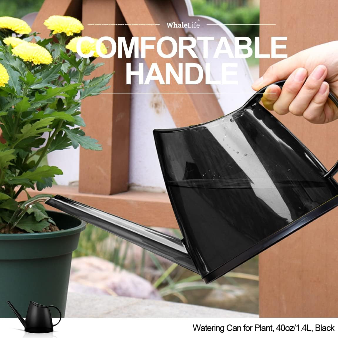 Indoor Watering Can for House Bonsai Plants (1.4L, Black)