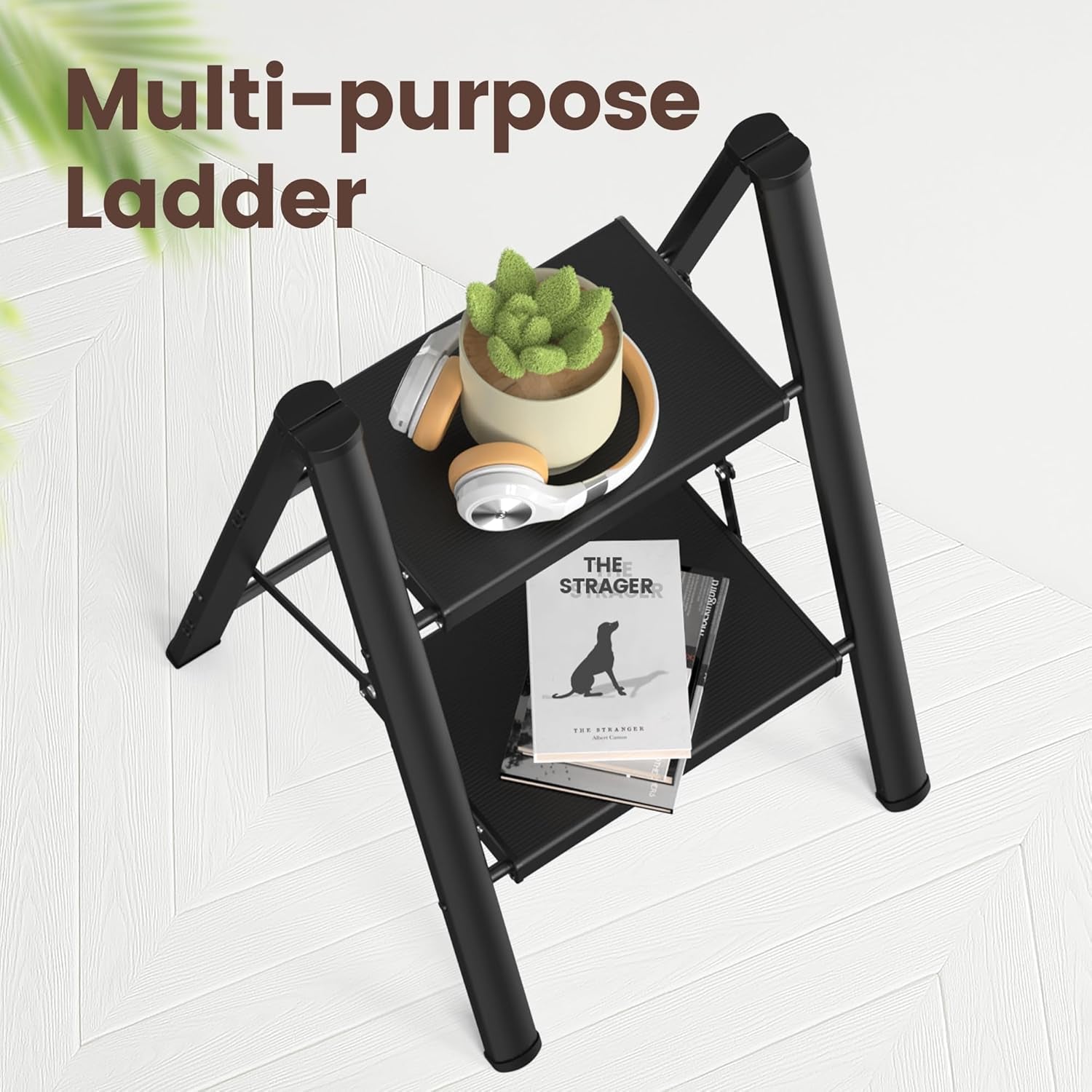 Step Ladder,Lightweight Aluminum Folding Step Stool with Anti-Slip Wide Pedal,330Lbs Capacity Step Ladder for Household,Kitchen,Office - Black