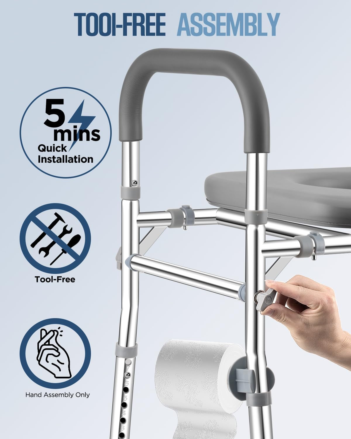 Toilet Seat Riser with Handles, 500Lb Raised Toilet Seat, Adjustable Height & Width, Handicap Raised Toilet Chair for Seniors, Fit Any Toilet
