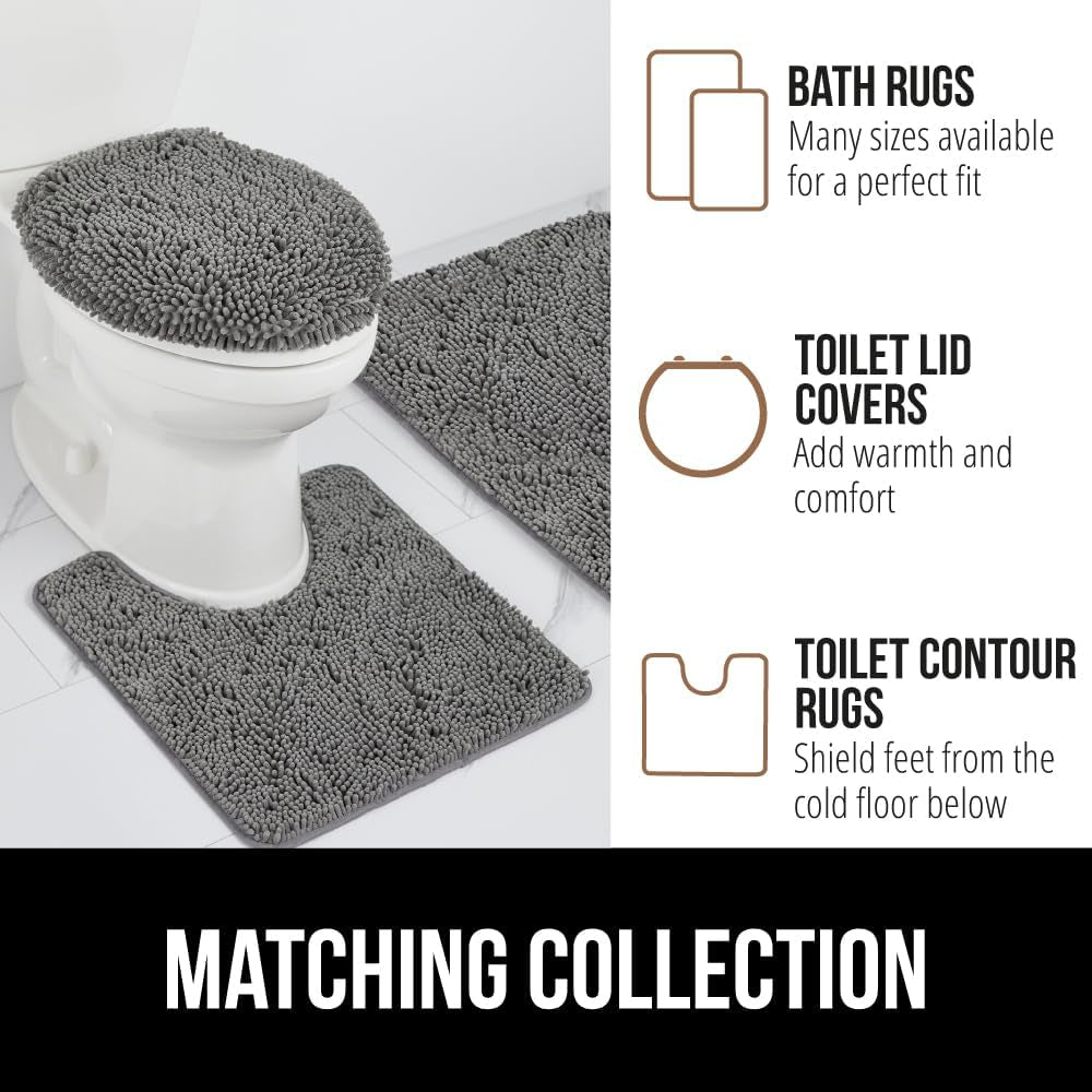Plush Absorbent Shaggy Chenille Bath Rug Mat for Oval Toilet Base with Rubber Backing, Machine Washable Rugs, Soft Microfiber Contour Mats for Toilets, Bathroom Decor, Grey