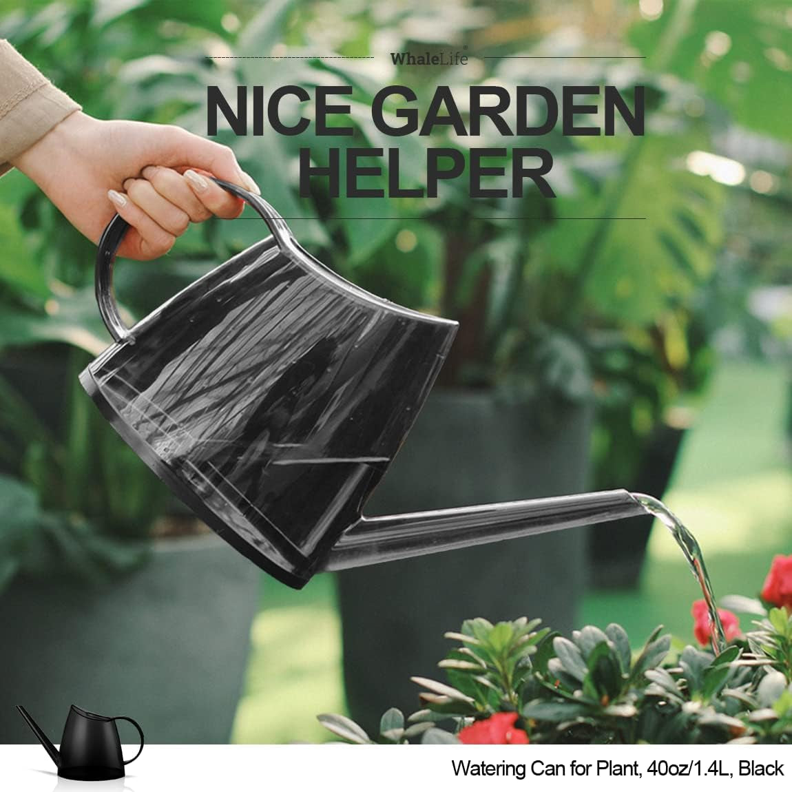 Indoor Watering Can for House Bonsai Plants (1.4L, Black)