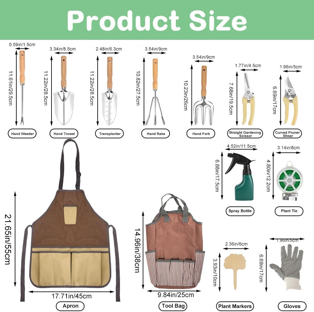 13-Piece Garden Tools Set for Women, Stainless Steel Heavy Duty Gardening Tools with Durable Storage Tote Bag, Rust-Proof Gardening Gifts with Ergonomic Handles for Mothers Gardeners Women