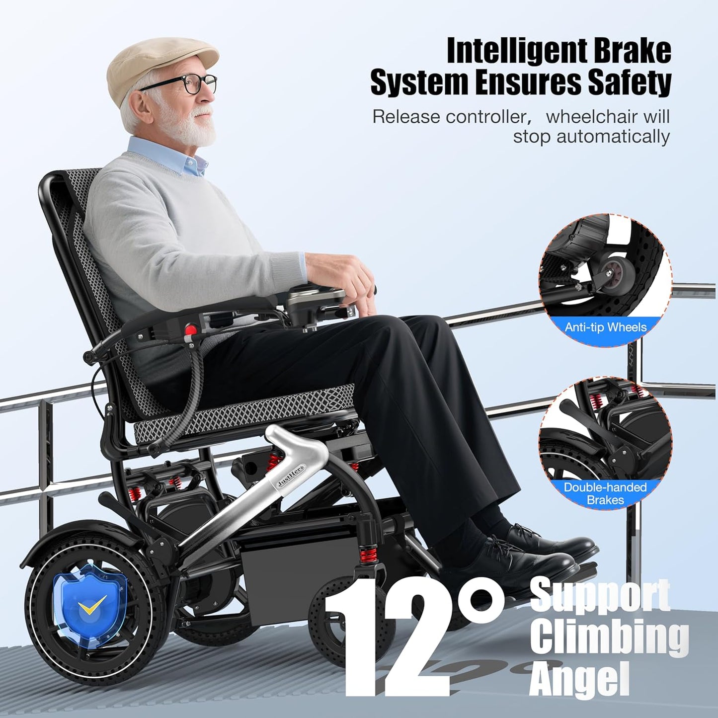Electric Wheelchairs for Adults, Power Motorized Foldable Wheelchairs for Seniors Support 350 LBS, Only 36LBS Weight,15 Miles Range, 500W Brushless Motors& LED Light& Airline Approval-(Coior-Siiver)