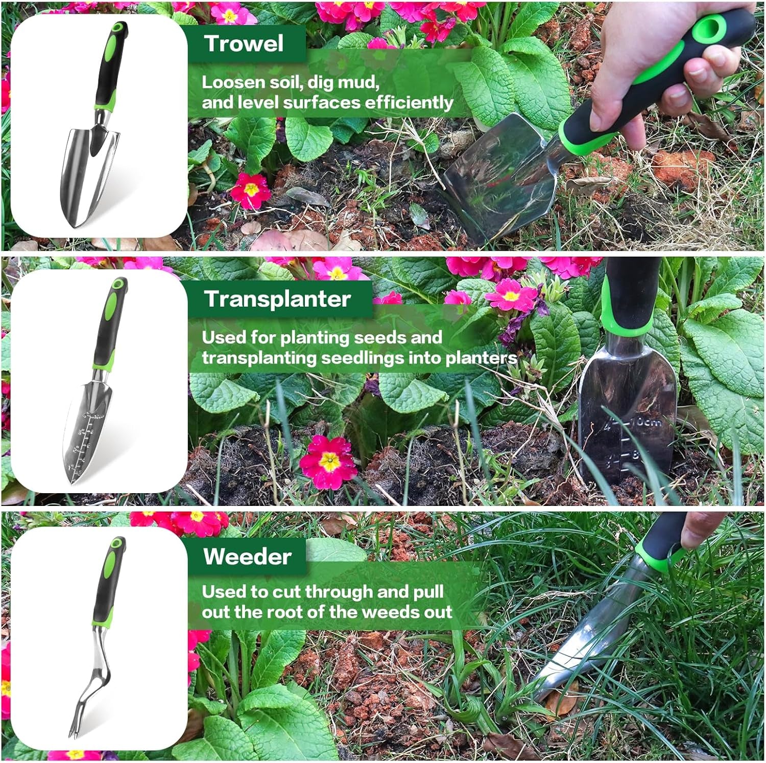 Gardening Tools Set,13-Piece Heavy Duty Gardening Tools with Non-Slip Ergonomic Handle,Rust-Proof Garden Hand Tools Storage in Garden-Tools Bag,Ideal Garden Gifts for Women