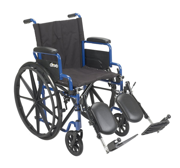 Blue Streak Lightweight Foldable Wheelchair for Adults, Seniors, and Disabled - Swing-Away Elevating Leg Rests and Flip-Back Padded Arms - Black/Blue