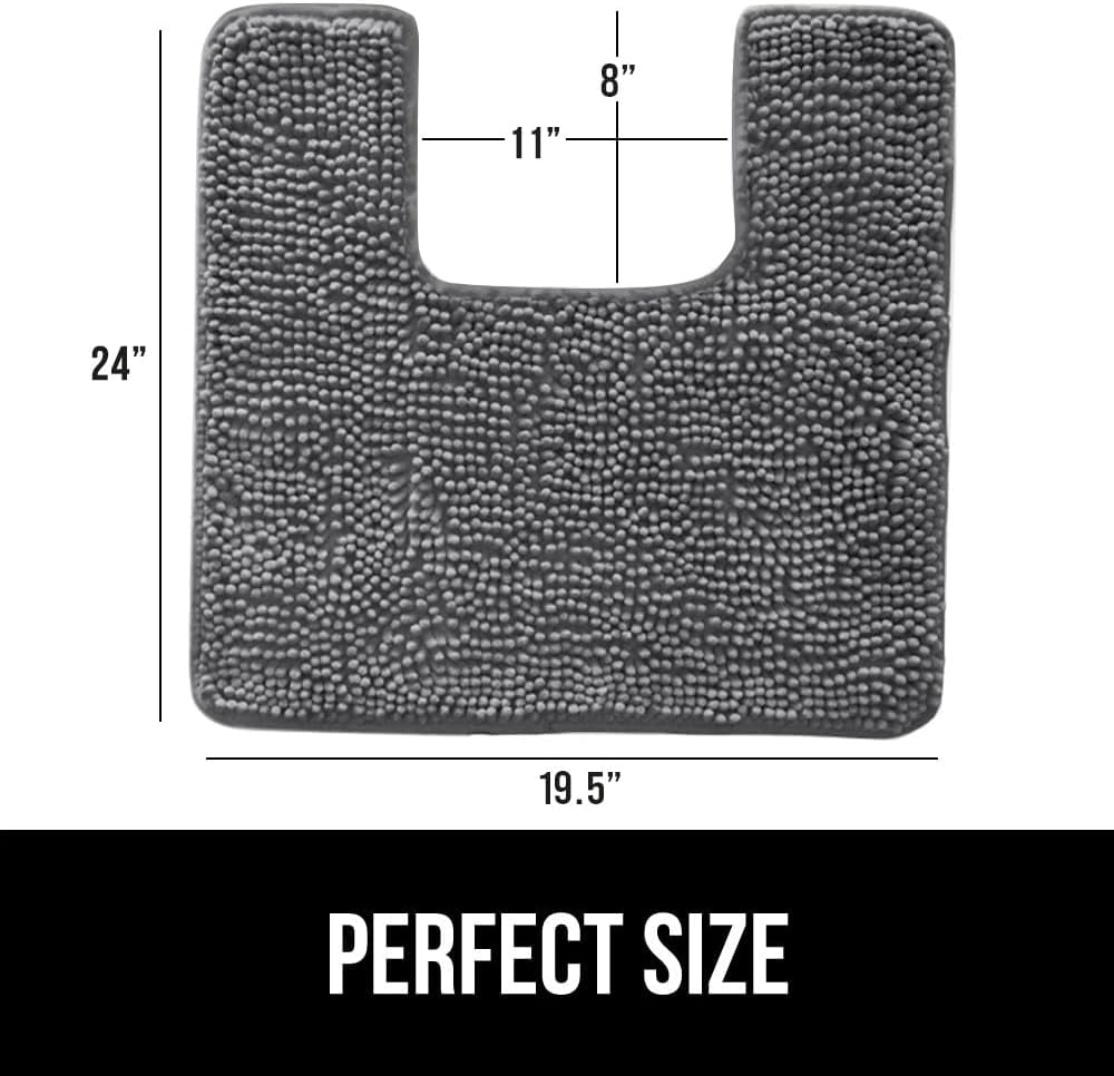 Plush Absorbent Shaggy Chenille Bath Rug Mat for Square Toilet Base with Rubber Backing, Machine Washable Rugs, Soft Microfiber Contour Mats for Toilets, Bathroom Decor, Grey