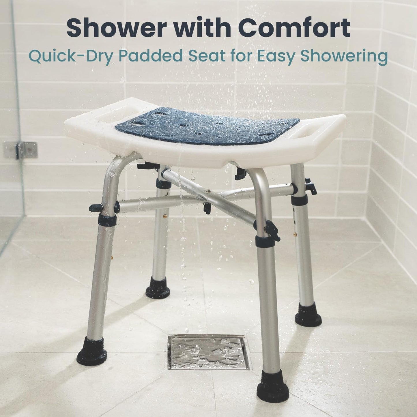 Shower Chair for inside Shower (350 Lb) - Adjustable Height, Padded Seat, Shower Chair for Elderly and Disabled - Shower Chair for Adults, Tub Chairs for Bathtubs - Dark Blue