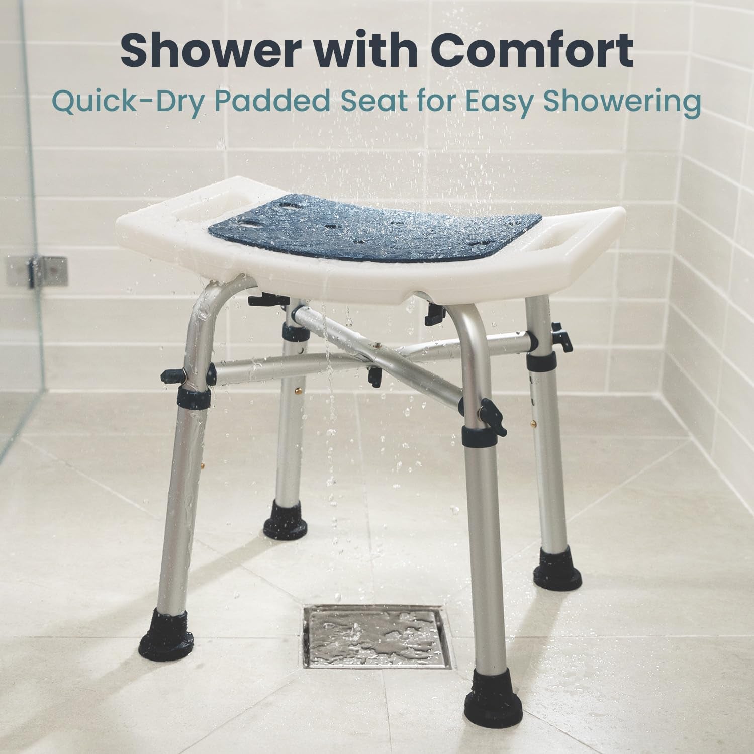 Shower Chair for inside Shower (350 Lb) - Adjustable Height, Padded Seat, Shower Chair for Elderly and Disabled - Shower Chair for Adults, Tub Chairs for Bathtubs - Dark Blue