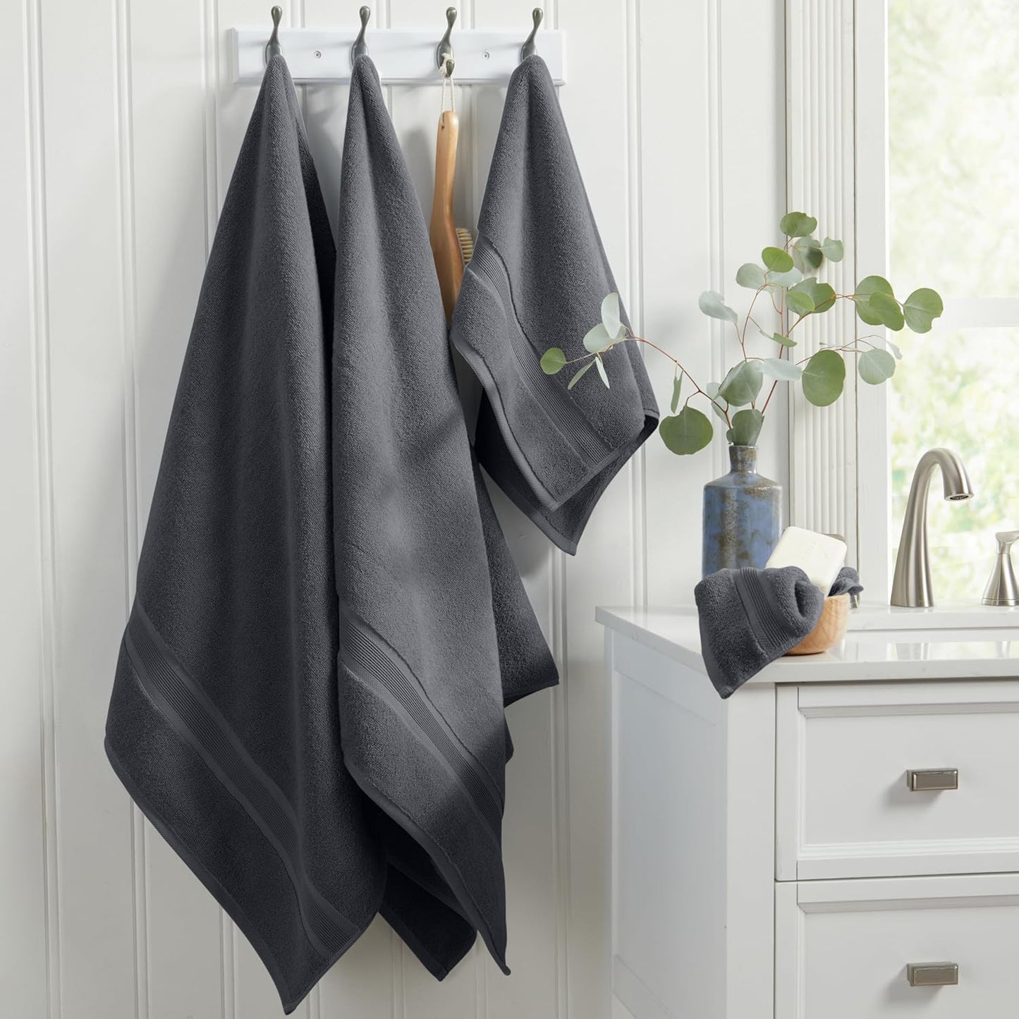 Luxury Viscose from Bamboo Bath Towel Set of 4 | 35% Viscose from Bamboo - 65% Cotton | Absorbent Quick-Dry Towels for Bathroom | Oeko-Tex Standard 100 Cotton | Iron Grey