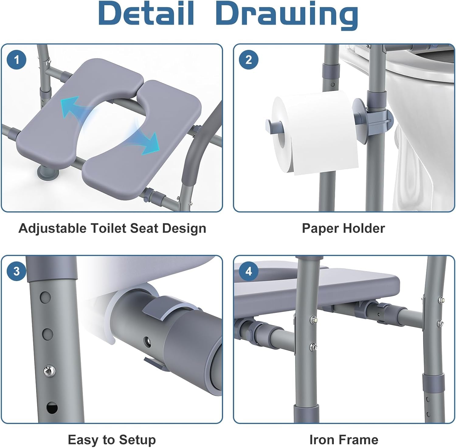 Toilet Seat Risers for Seniors, Raised Toilet Seat with Handles, Adjustable Height & Width, Heavy Duty up to 550Lb Handicap Elevated Toilet Seat for Elderly, Pregnant, Fit Any Toilet