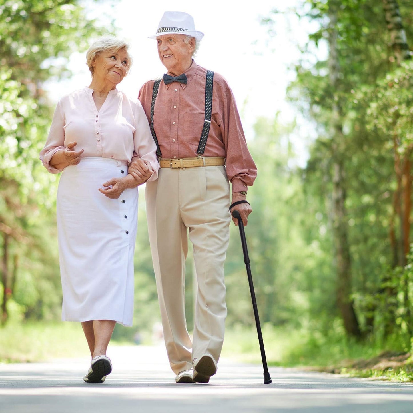 Folding Lightweight Walking Stick - Adjustable Aluminum Metal Collapsible Travel Cane with Non-Slip Rubber Base