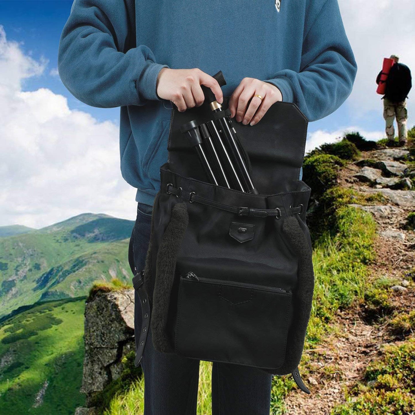 Folding Lightweight Walking Stick - Adjustable Aluminum Metal Collapsible Travel Cane with Non-Slip Rubber Base