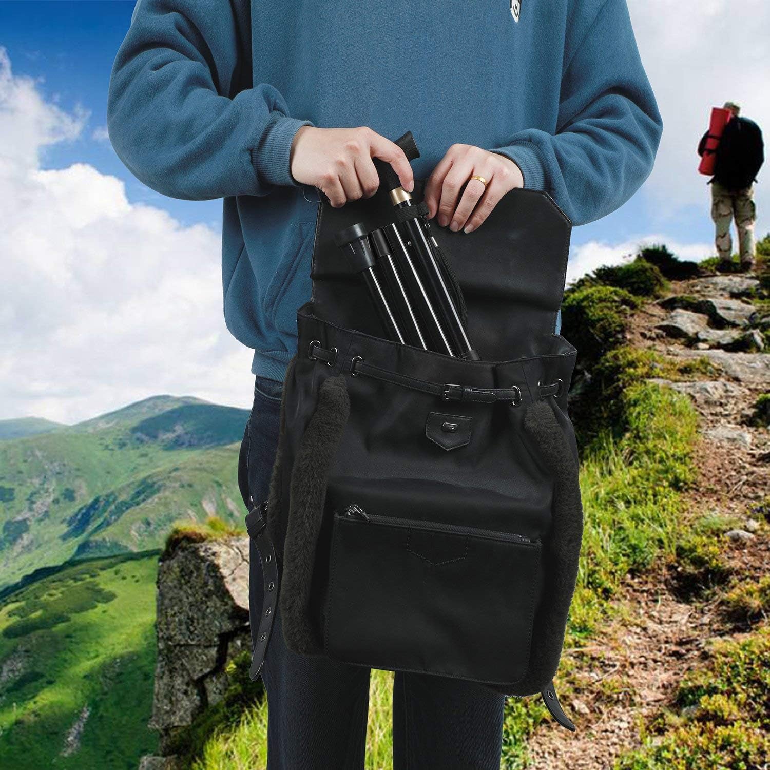 Folding Lightweight Walking Stick - Adjustable Aluminum Metal Collapsible Travel Cane with Non-Slip Rubber Base