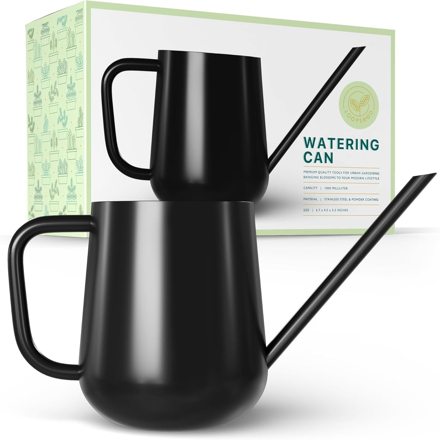 Metal Watering Can for Indoor Houseplants Outdoor Garden Long Sprout Water Can for Succulents Herb Bonsai Modern Garden Tool 33.8Oz/1000Ml (Dashing Black)