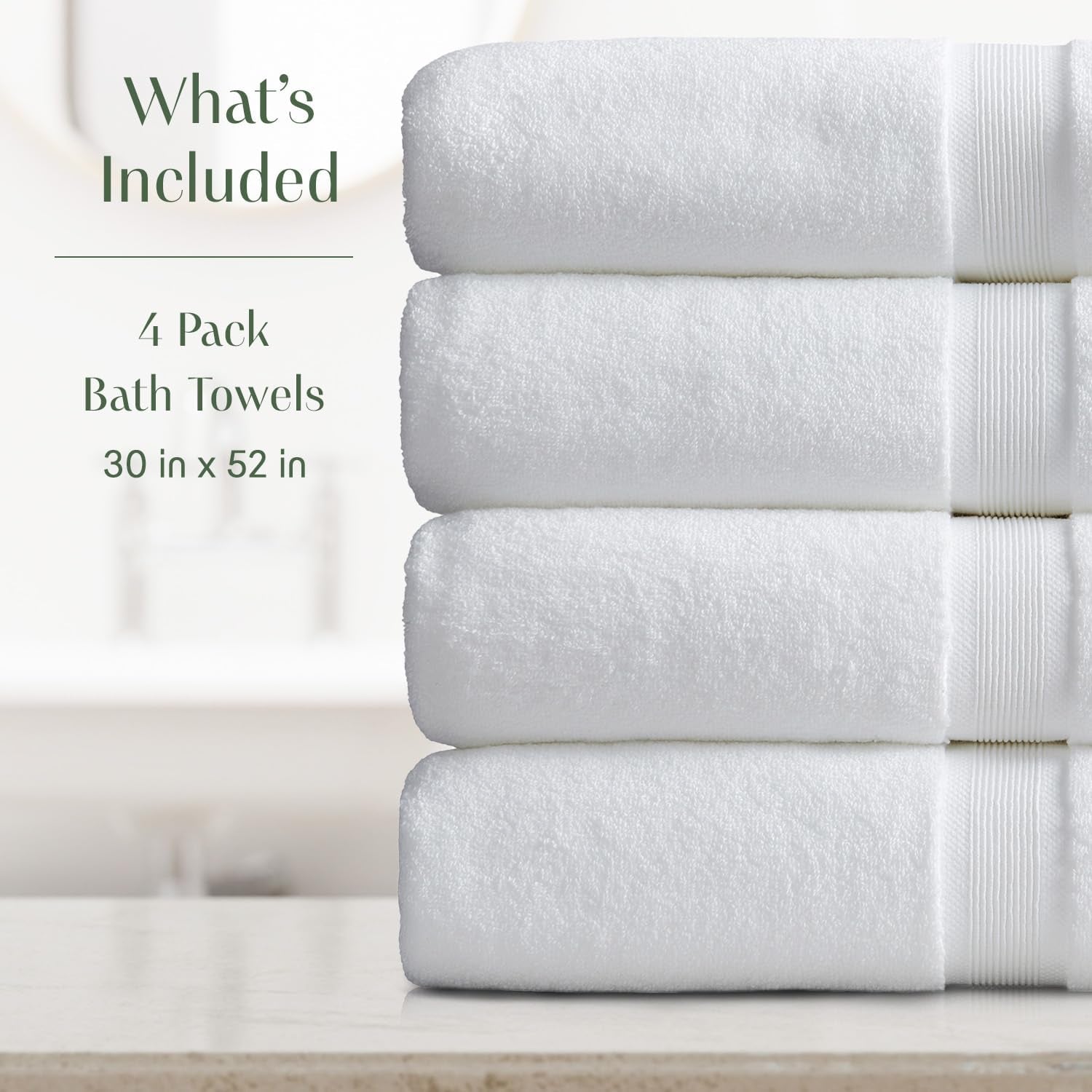 Luxury Bamboo Rayon Bath Towel Set of 4 | 35% Bamboo Rayon - 65% Zero Twist Cotton | Absorbent Quick-Dry Towels for Bathroom | Oeko-Tex Standard 100 Cotton | White - 4 Pack